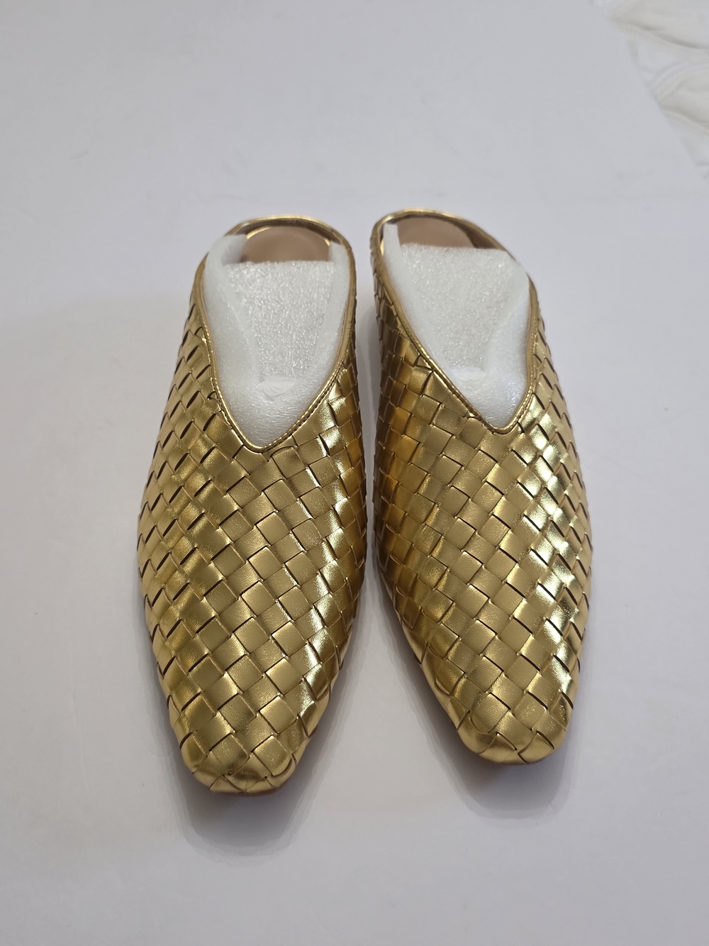 Gold Woven Slip-On Mules